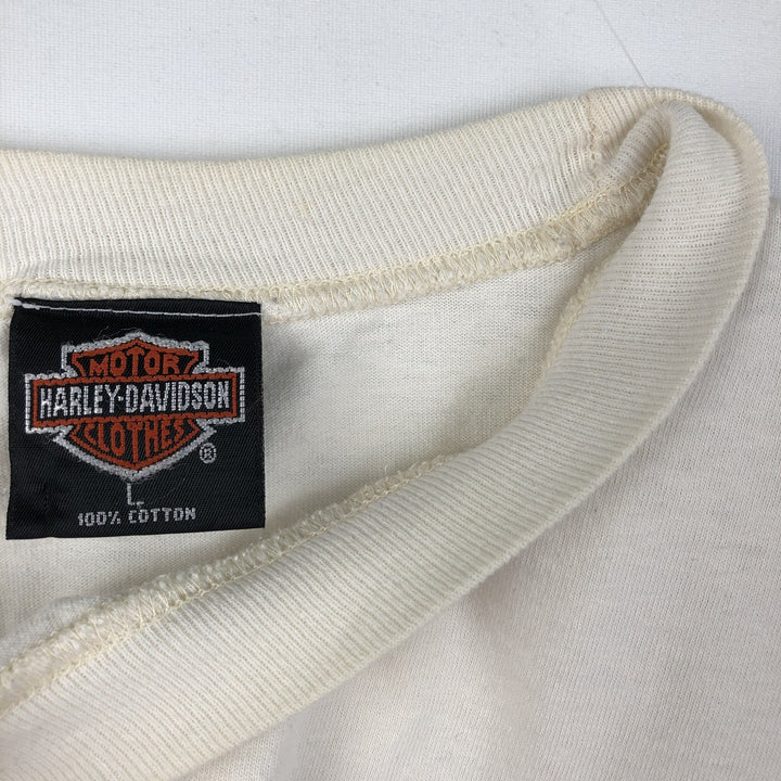 90'S Harley-Davidson Two-Tone Motorcycle T-Shirt, Made in USA, Men's Size L (approx.) cotton white type Vintage Second Hand