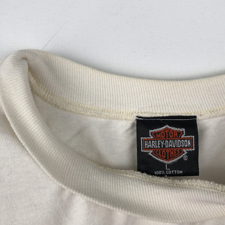 90'S Harley-Davidson Two-Tone Motorcycle T-Shirt, Made in USA, Men's Size L (approx.) cotton white type Vintage Second Hand