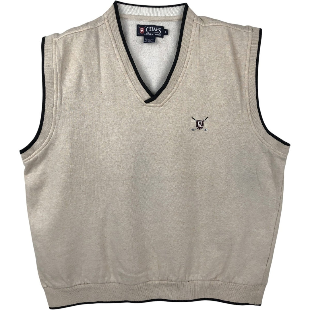 Ralph Lauren CHAPS V-neck sweat vest, men's size L (approx.) cotton unbleached Vintage Second Hand