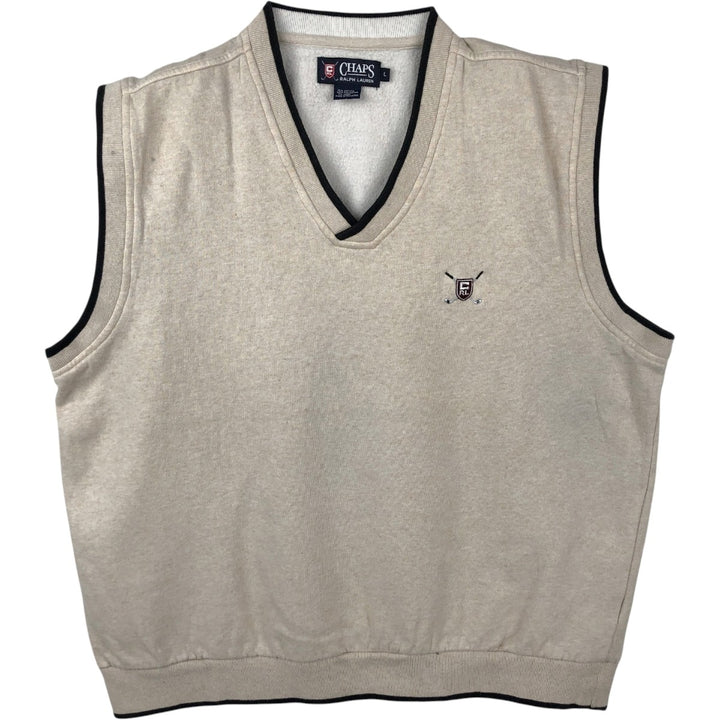 Ralph Lauren CHAPS V-neck sweat vest, men's size L (approx.) cotton unbleached Vintage Second Hand