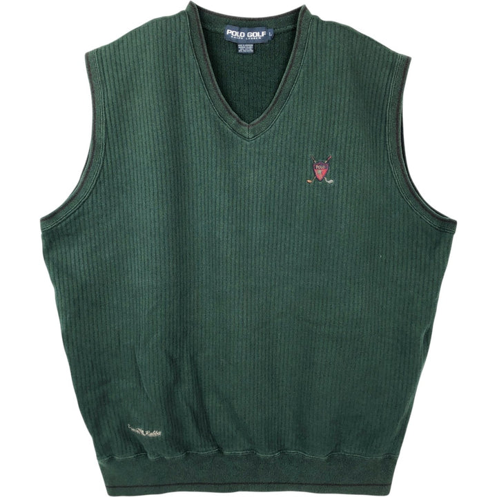Ralph Lauren POLO GOLF V-neck ribbed sweat vest, men's size L (approx.) cotton Green type dark green Vintage Second Hand