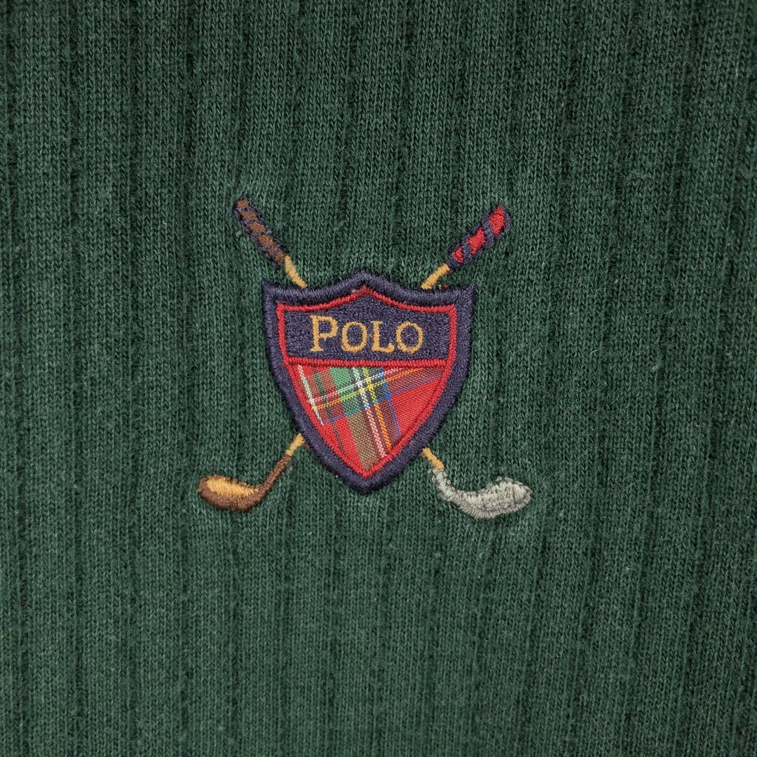 Ralph Lauren POLO GOLF V-neck ribbed sweat vest, men's size L (approx.) cotton Green type dark green Vintage Second Hand