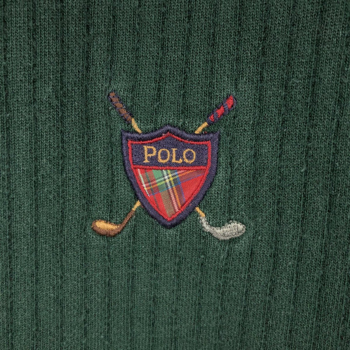 Ralph Lauren POLO GOLF V-neck ribbed sweat vest, men's size L (approx.) cotton Green type dark green Vintage Second Hand