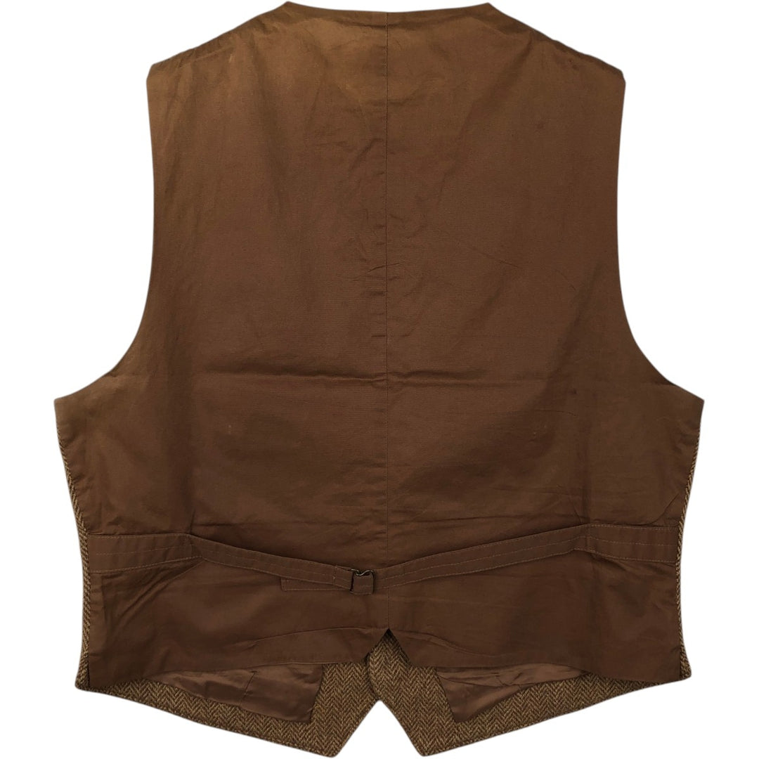 Ralph Lauren POLO by Ralph Lauren Herringbone Open-Front Wool Vest (Men's Size L) wool beige type brown Vintage Second Hand