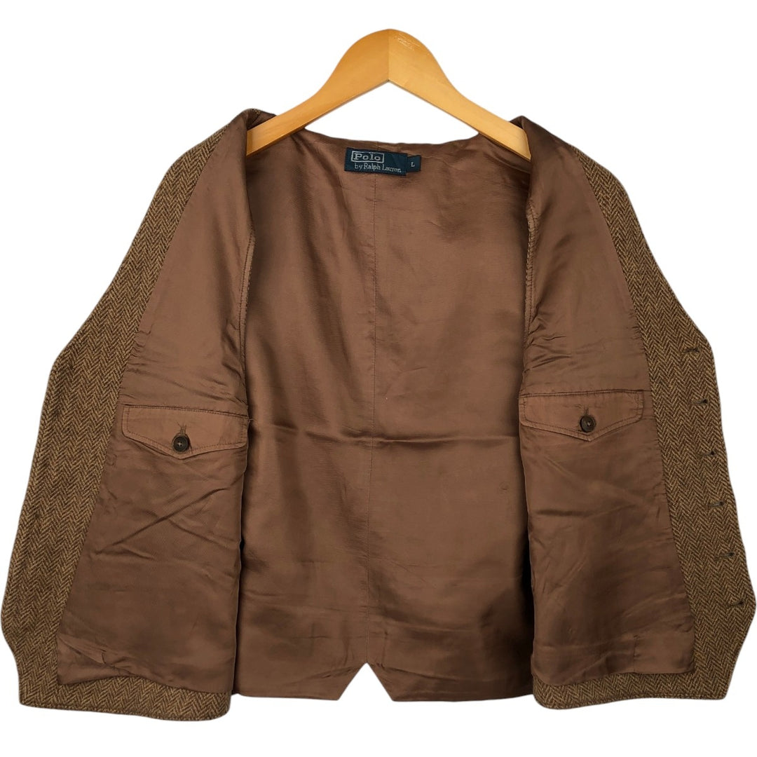 Ralph Lauren POLO by Ralph Lauren Herringbone Open-Front Wool Vest (Men's Size L) wool beige type brown Vintage Second Hand