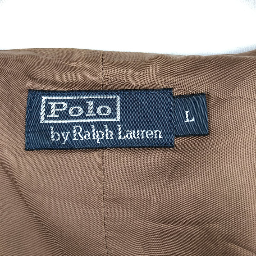 Ralph Lauren POLO by Ralph Lauren Herringbone Open-Front Wool Vest (Men's Size L) wool beige type brown Vintage Second Hand