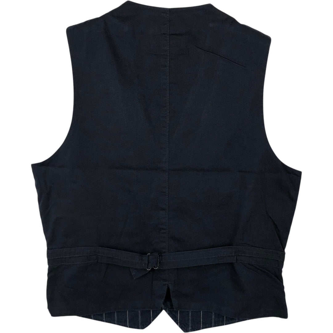 Ralph Lauren POLO by Ralph Lauren Stripe Pattern Open-Front Cotton Vest, Men's Size S (approx.) cotton navy blue type Vintage Second Hand
