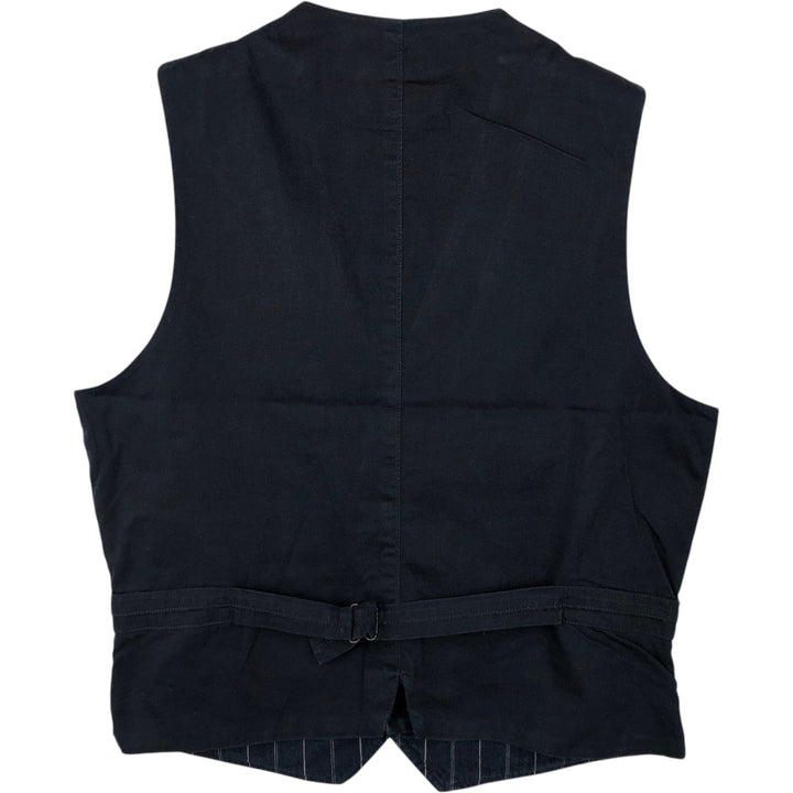 Ralph Lauren POLO by Ralph Lauren Stripe Pattern Open-Front Cotton Vest, Men's Size S (approx.) cotton navy blue type Vintage Second Hand