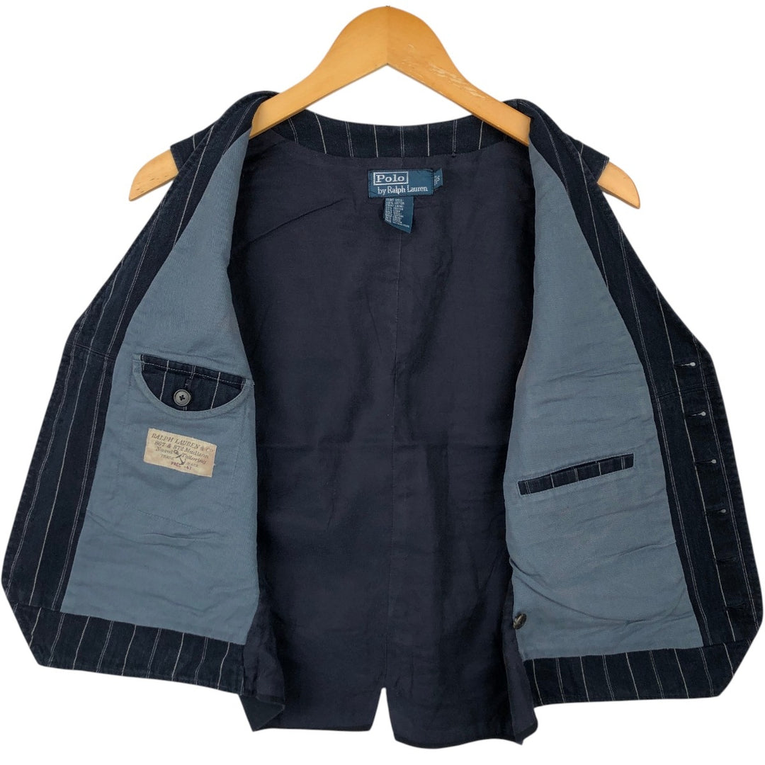 Ralph Lauren POLO by Ralph Lauren Stripe Pattern Open-Front Cotton Vest, Men's Size S (approx.) cotton navy blue type Vintage Second Hand