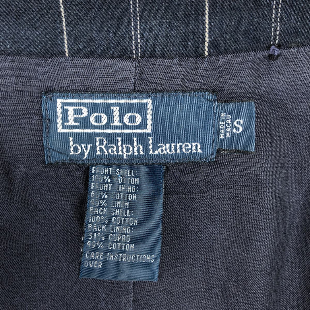 Ralph Lauren POLO by Ralph Lauren Stripe Pattern Open-Front Cotton Vest, Men's Size S (approx.) cotton navy blue type Vintage Second Hand