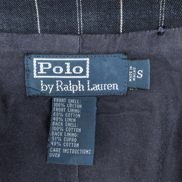 Ralph Lauren POLO by Ralph Lauren Stripe Pattern Open-Front Cotton Vest, Men's Size S (approx.) cotton navy blue type Vintage Second Hand