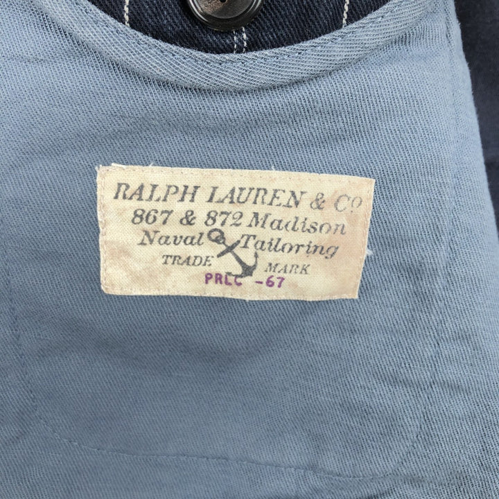 Ralph Lauren POLO by Ralph Lauren Stripe Pattern Open-Front Cotton Vest, Men's Size S (approx.) cotton navy blue type Vintage Second Hand