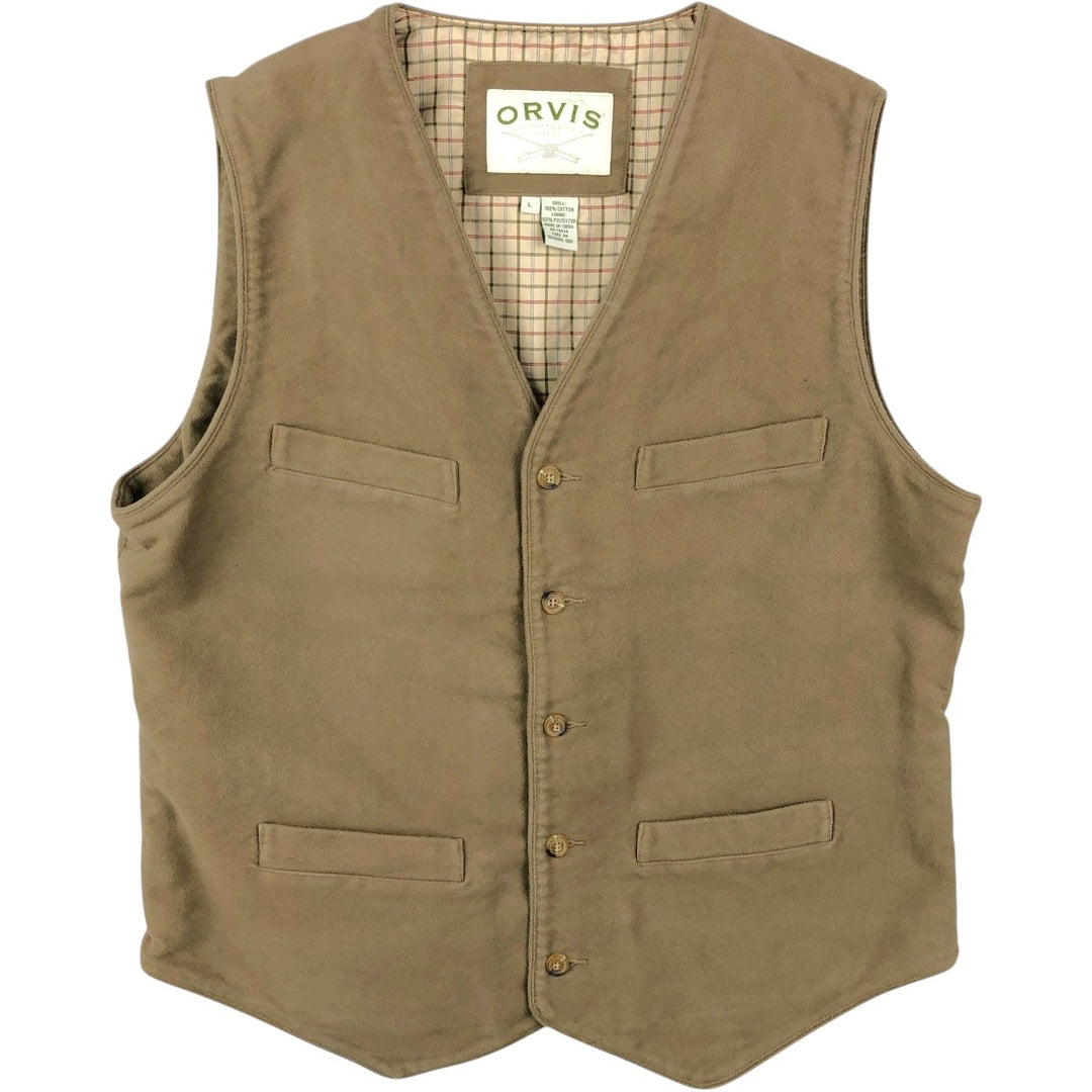 90s-00'S Orvis cotton vest, men's size L (approx.) cotton Khaki type beige Vintage Second Hand