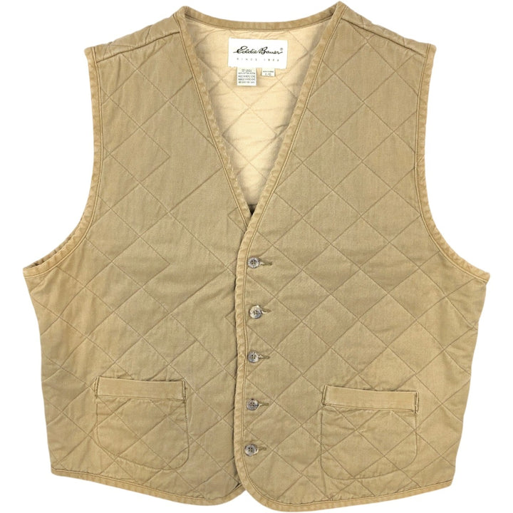 2000'S Eddie Bauer padded, open-front quilted vest, men's size L (approx.) cotton Beige type Vintage Second Hand