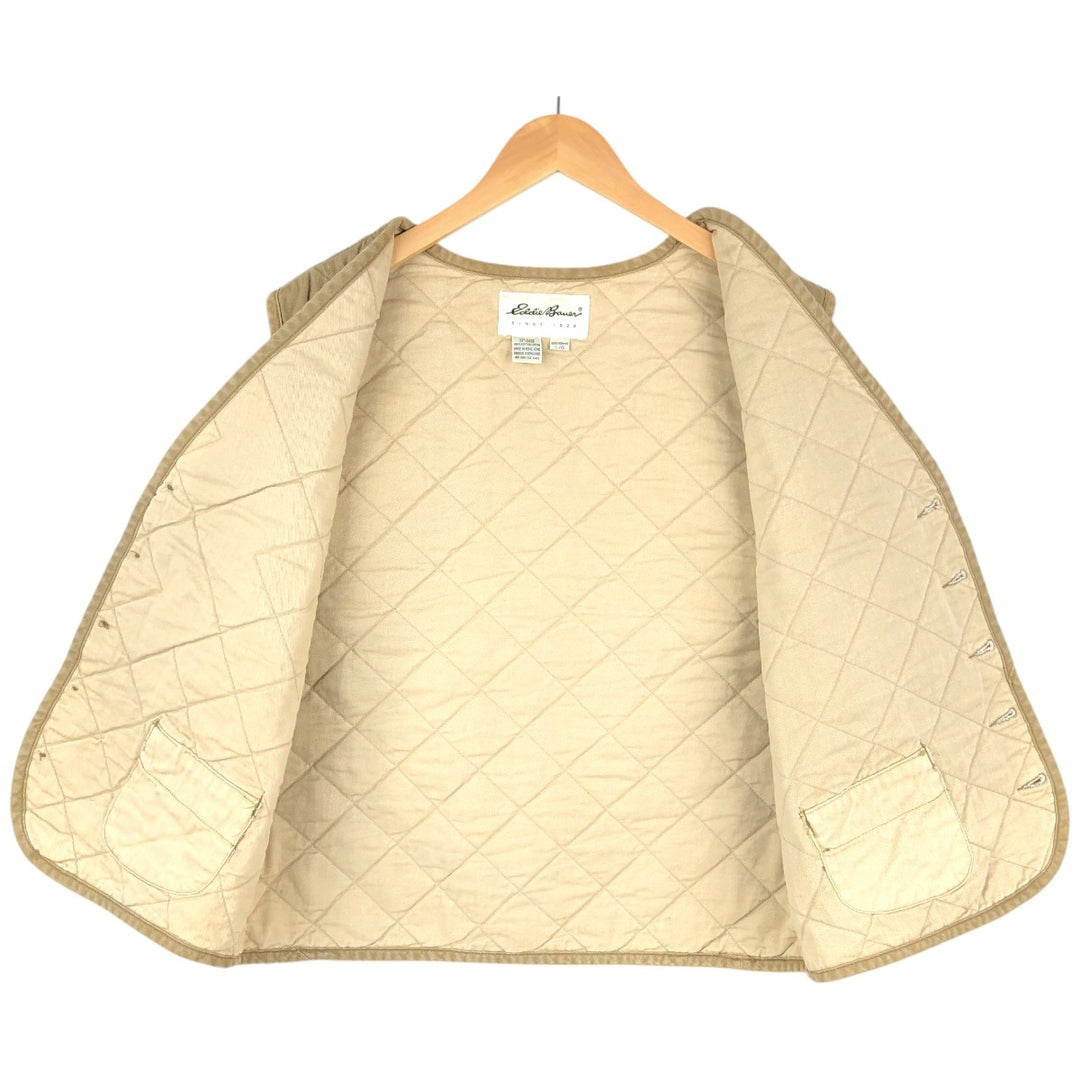 2000'S Eddie Bauer padded, open-front quilted vest, men's size L (approx.) cotton Beige type Vintage Second Hand