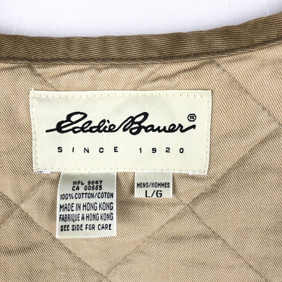 2000'S Eddie Bauer padded, open-front quilted vest, men's size L (approx.) cotton Beige type Vintage Second Hand