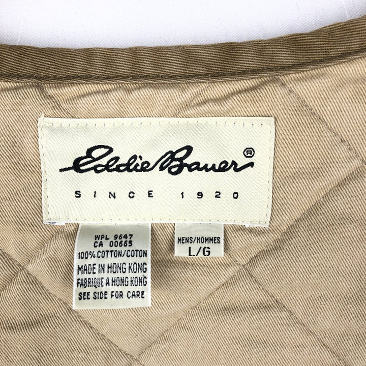 2000'S Eddie Bauer padded, open-front quilted vest, men's size L (approx.) cotton Beige type Vintage Second Hand