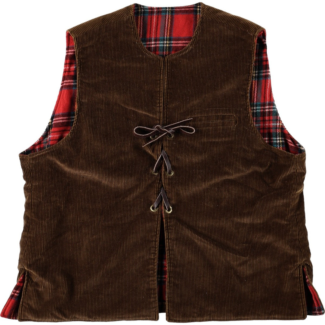 1970'S Woolrich Check Pattern Lace-Up Reversible Corduroy Vest, Men's Size XL (Equivalent), Vintage unclear brown type Vintage Second Hand