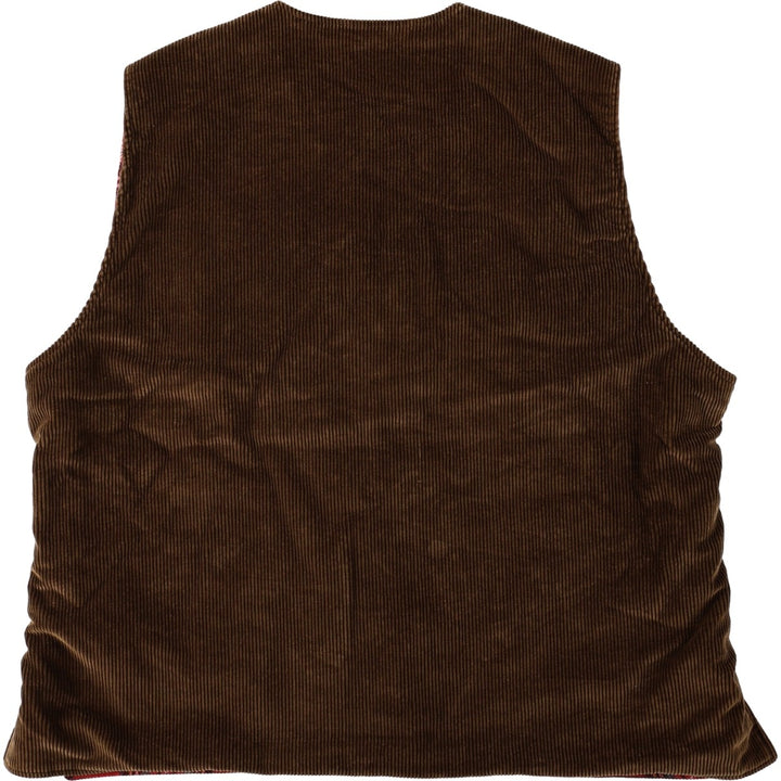 1970'S Woolrich Check Pattern Lace-Up Reversible Corduroy Vest, Men's Size XL (Equivalent), Vintage unclear brown type Vintage Second Hand