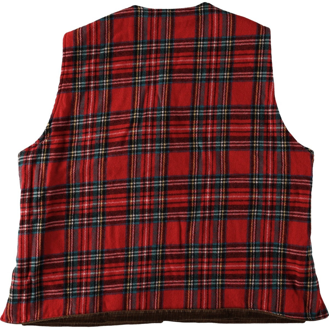 1970'S Woolrich Check Pattern Lace-Up Reversible Corduroy Vest, Men's Size XL (Equivalent), Vintage unclear brown type Vintage Second Hand