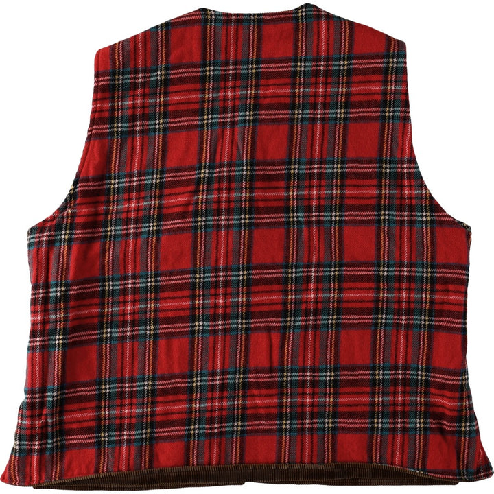 1970'S Woolrich Check Pattern Lace-Up Reversible Corduroy Vest, Men's Size XL (Equivalent), Vintage unclear brown type Vintage Second Hand