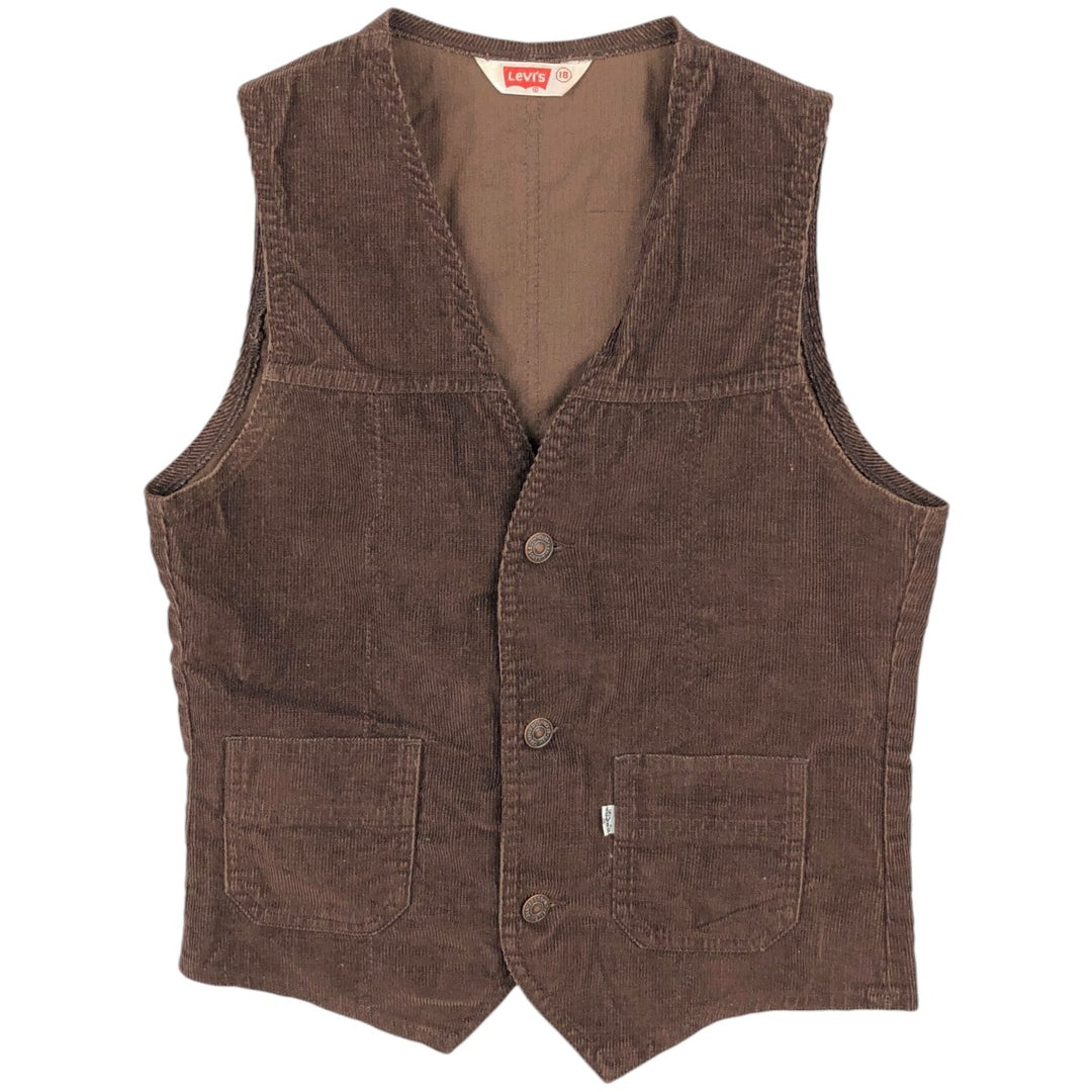 1970'S Levi's Corduroy Vest, Open Front, Made in Canada, Men's Size XS (approx.), Vintage cotton brown type Vintage Second Hand
