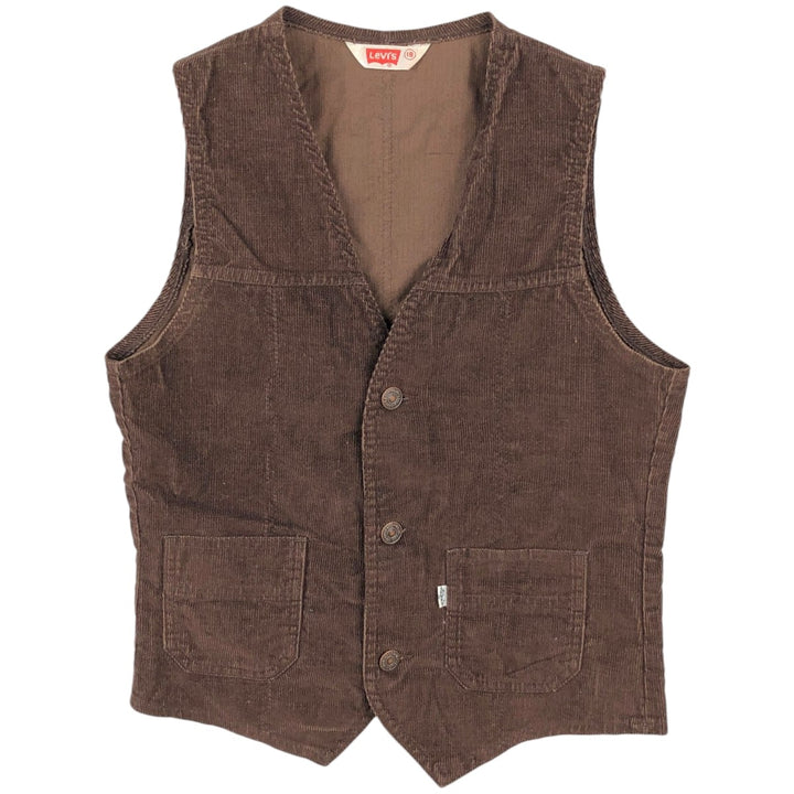 1970'S Levi's Corduroy Vest, Open Front, Made in Canada, Men's Size XS (approx.), Vintage cotton brown type Vintage Second Hand