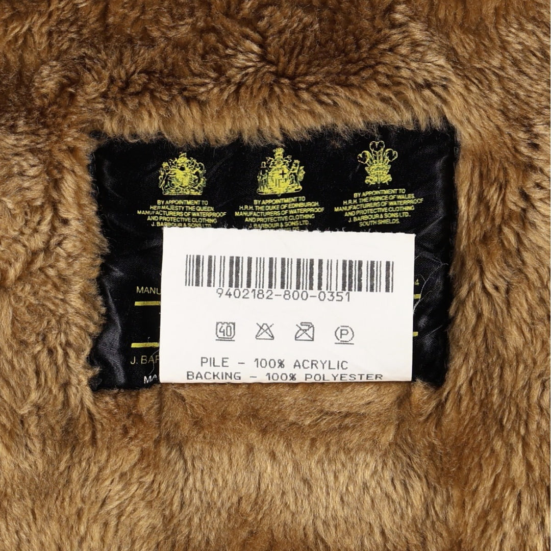 1990'S Barbour A297 Acrylic Lining Fur Vest, Made in England, Size C40 (Men's M equivalent), 3 Warrants, Vintage acrylic brown type Vintage Second Hand