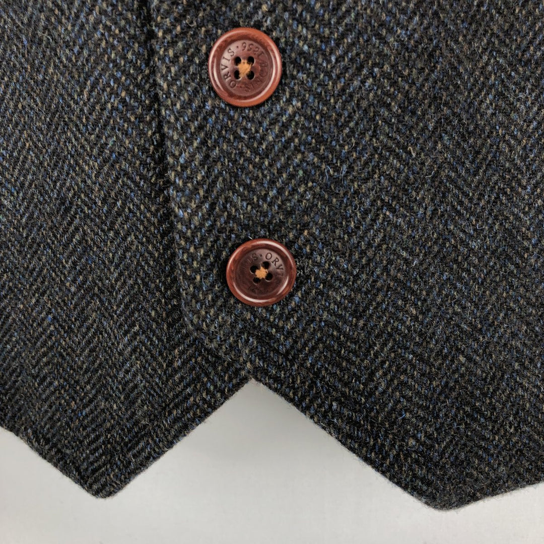 2000'S Orvis Check Pattern Herringbone Open Front Vest, Men's XL (approx.) acrylic Charcoal Vintage Second Hand