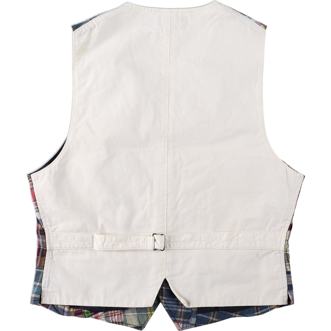 Ralph Lauren POLO by Ralph Lauren Check Pattern Open Front Patchwork Cotton Vest Men's Size S (approx.) cotton navy blue type Vintage Second Hand
