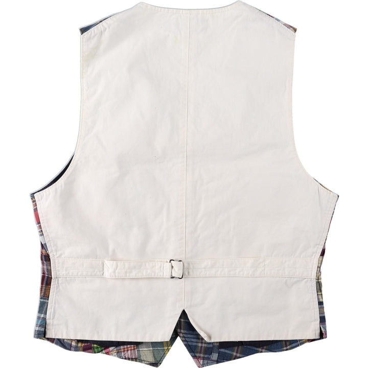 Ralph Lauren POLO by Ralph Lauren Check Pattern Open Front Patchwork Cotton Vest Men's Size S (approx.) cotton navy blue type Vintage Second Hand