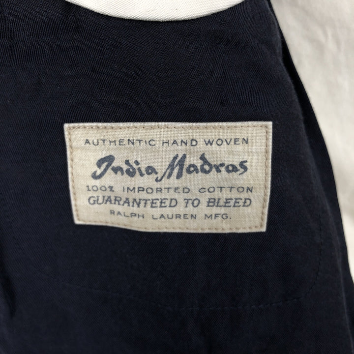Ralph Lauren POLO by Ralph Lauren Check Pattern Open Front Patchwork Cotton Vest Men's Size S (approx.) cotton navy blue type Vintage Second Hand