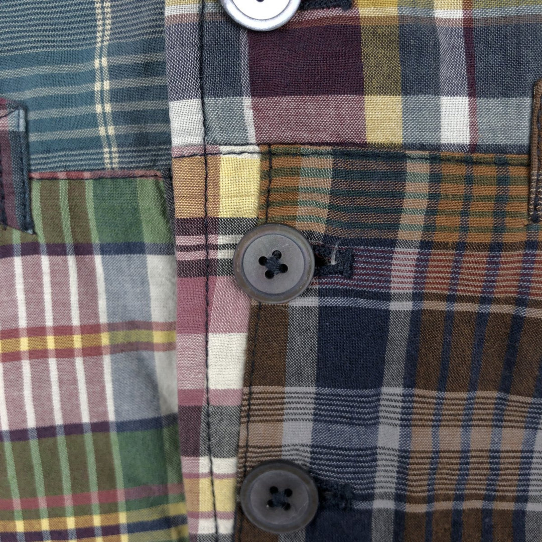 Ralph Lauren POLO by Ralph Lauren Check Pattern Open Front Patchwork Cotton Vest Men's Size S (approx.) cotton navy blue type Vintage Second Hand