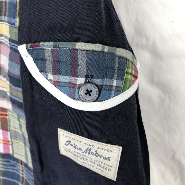 Ralph Lauren POLO by Ralph Lauren Check Pattern Open Front Patchwork Cotton Vest Men's Size S (approx.) cotton navy blue type Vintage Second Hand