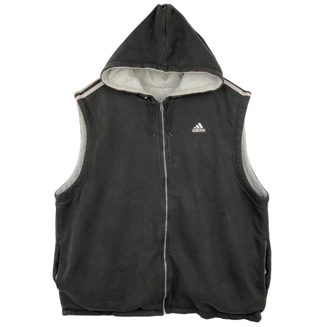 90'S Adidas Reversible Front-Opening Hoodie Vest, Men's XXL (approx.), Vintage cotton gray type Vintage Second Hand