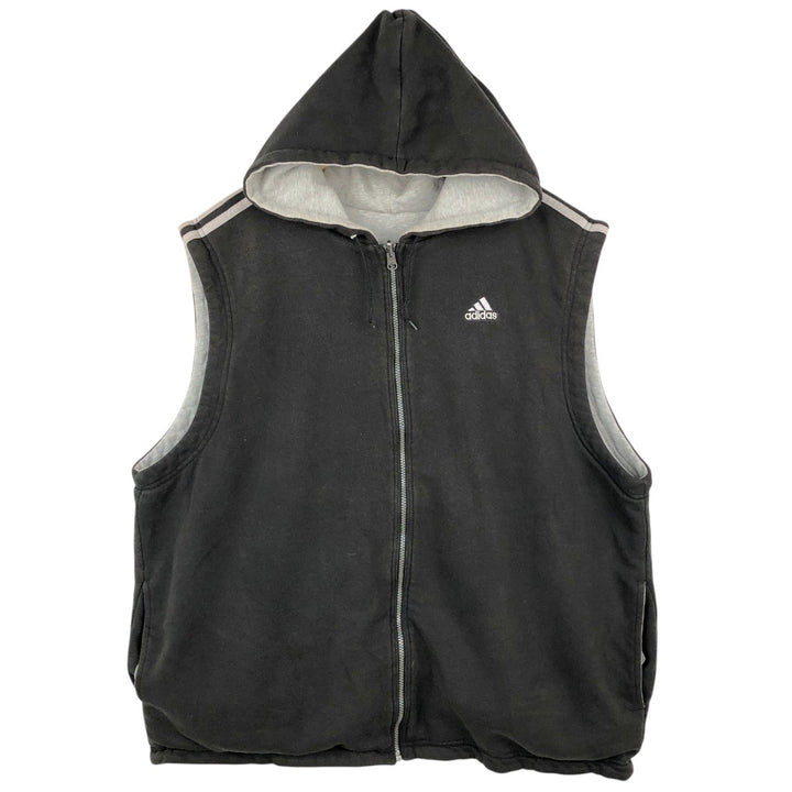 90'S Adidas Reversible Front-Opening Hoodie Vest, Men's XXL (approx.), Vintage cotton gray type Vintage Second Hand