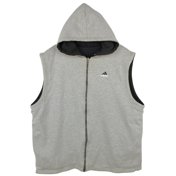 90'S Adidas Reversible Front-Opening Hoodie Vest, Men's XXL (approx.), Vintage cotton gray type Vintage Second Hand