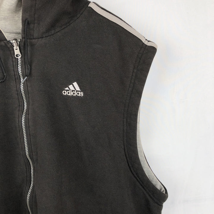 90'S Adidas Reversible Front-Opening Hoodie Vest, Men's XXL (approx.), Vintage cotton gray type Vintage Second Hand