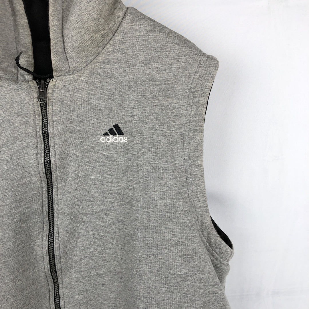 90'S Adidas Reversible Front-Opening Hoodie Vest, Men's XXL (approx.), Vintage cotton gray type Vintage Second Hand