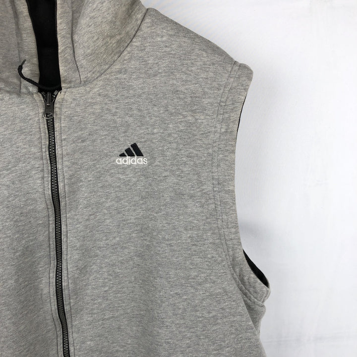 90'S Adidas Reversible Front-Opening Hoodie Vest, Men's XXL (approx.), Vintage cotton gray type Vintage Second Hand