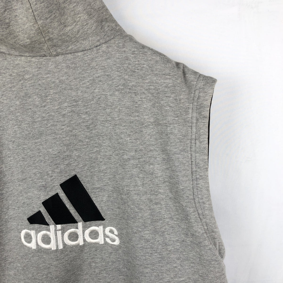 90'S Adidas Reversible Front-Opening Hoodie Vest, Men's XXL (approx.), Vintage cotton gray type Vintage Second Hand