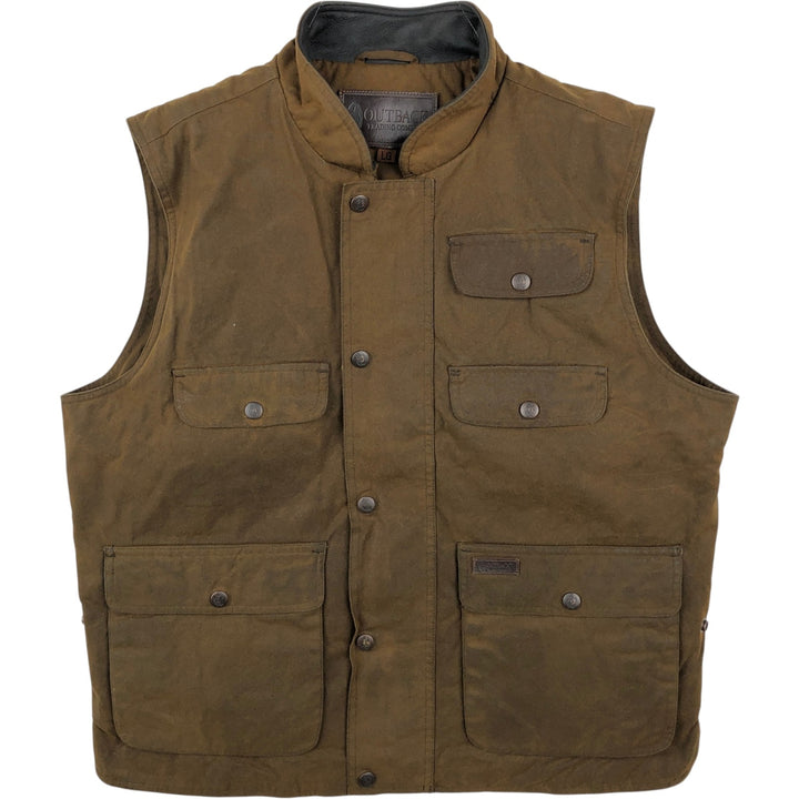 OUTBACK Padded Waxed Cotton Oiled Vest, Men's Size L (approx.) cotton Khaki type brown Vintage Second Hand
