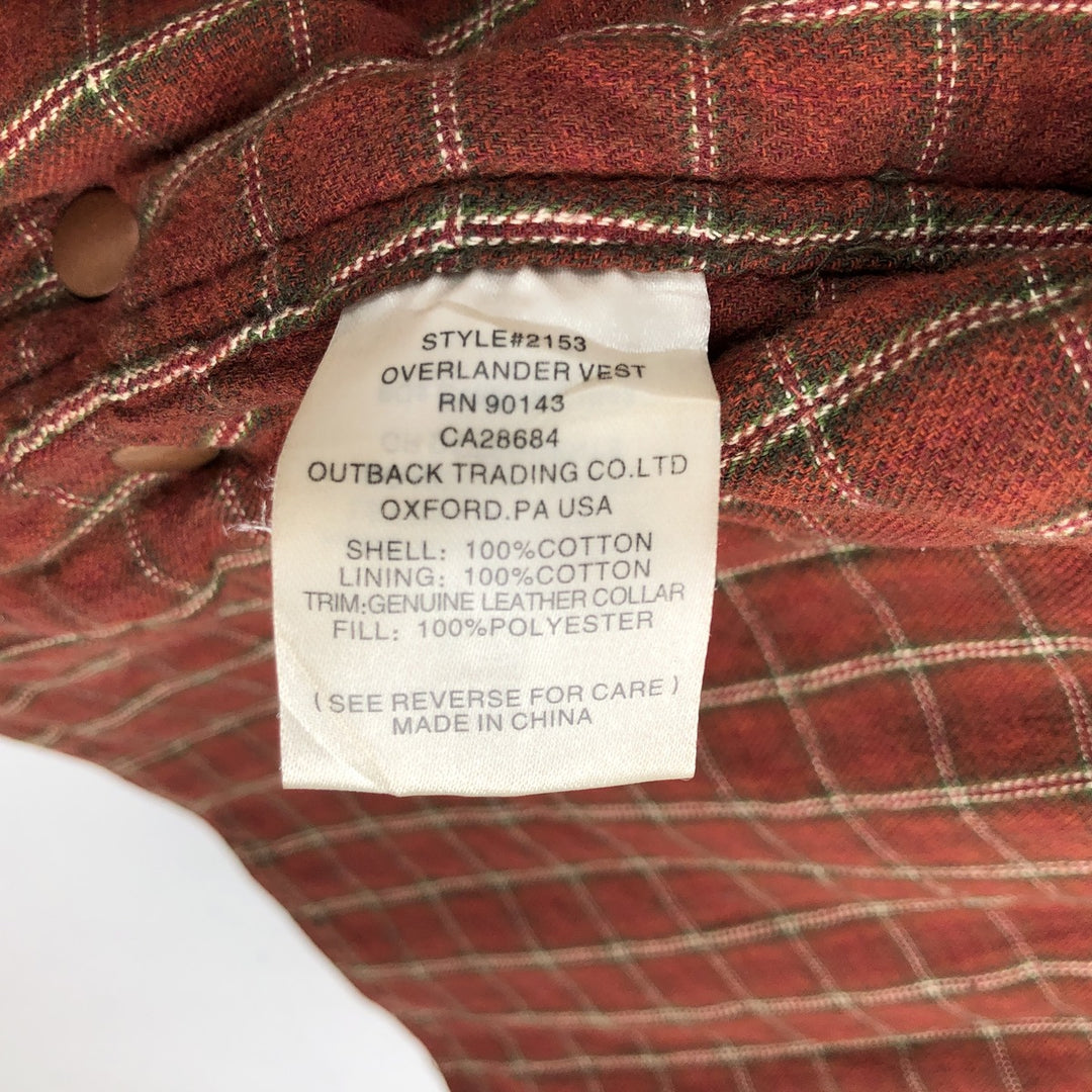 OUTBACK Padded Waxed Cotton Oiled Vest, Men's Size L (approx.) cotton Khaki type brown Vintage Second Hand