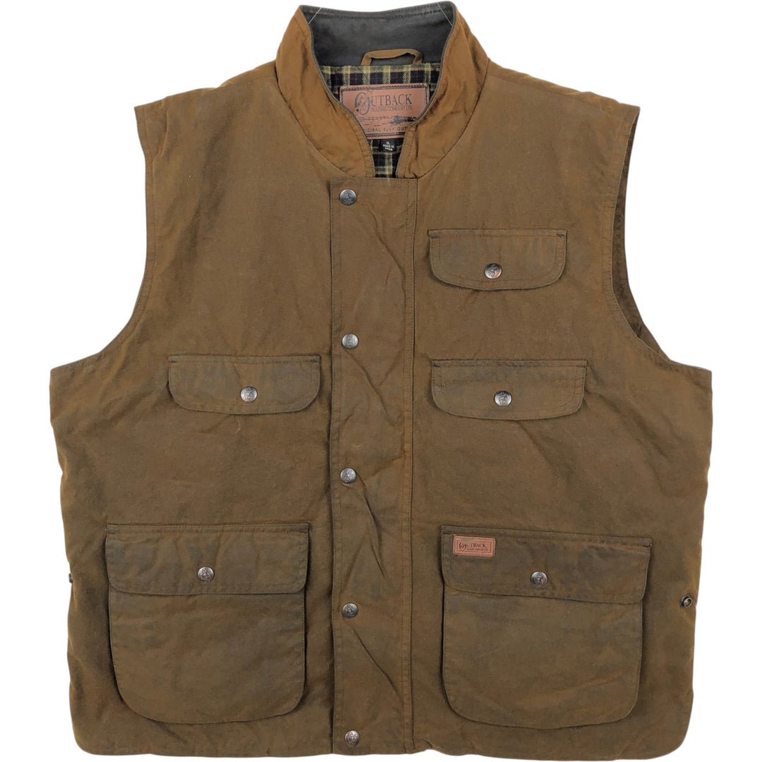 OUTBACK Padded Waxed Cotton Oiled Vest, Men's Size XL (approx.) cotton Khaki type brown Vintage Second Hand