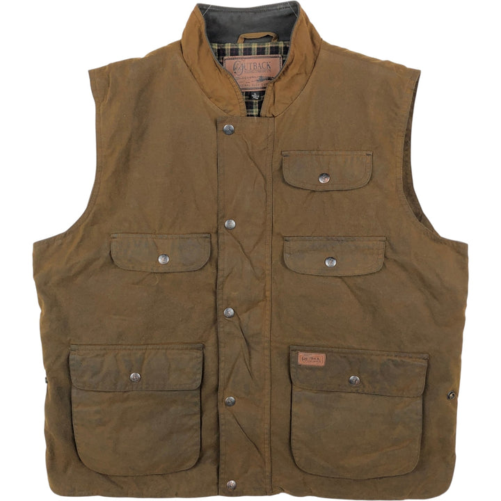 OUTBACK Padded Waxed Cotton Oiled Vest, Men's Size XL (approx.) cotton Khaki type brown Vintage Second Hand
