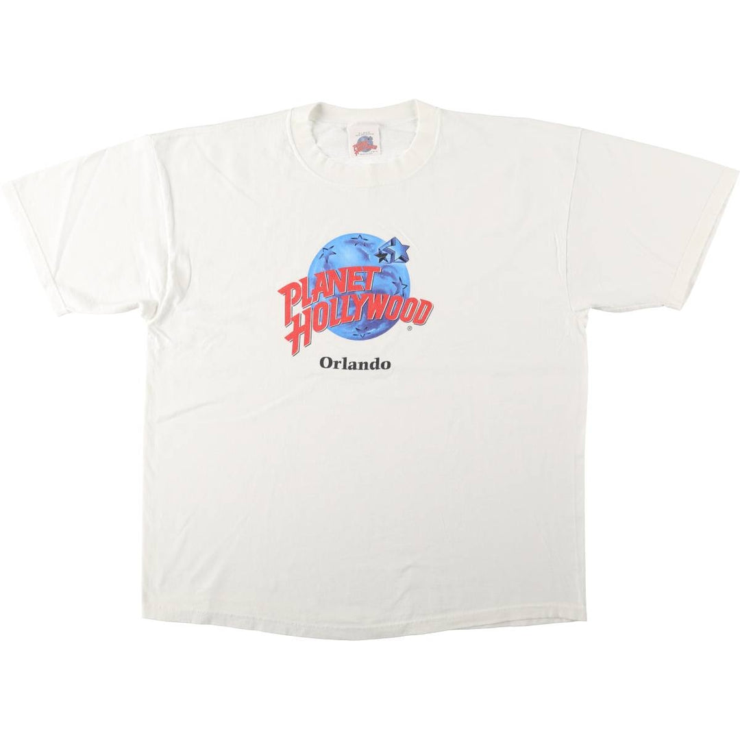 90'S Planet Hollywood Advertising T-Shirt, Made in USA, Men's XL equivalent, Vintage cotton white type Vintage Second Hand