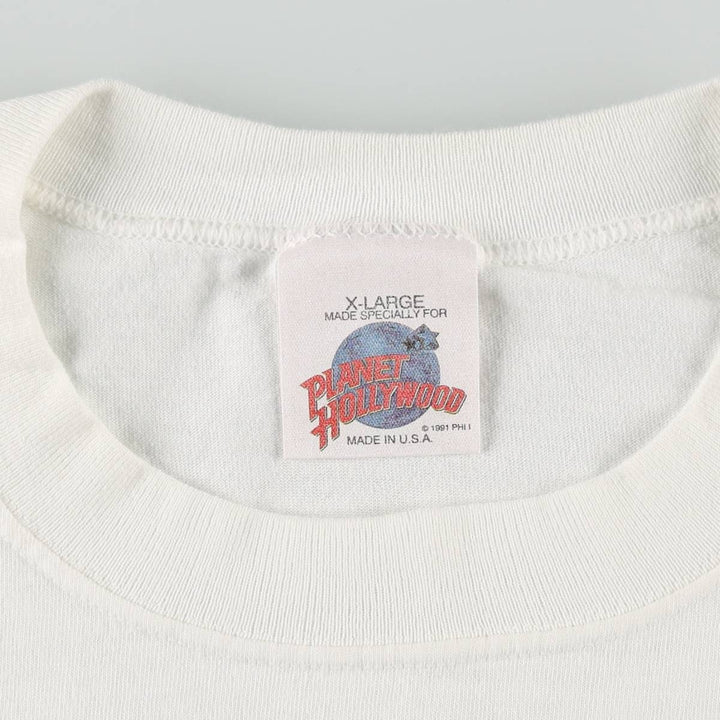 90'S Planet Hollywood Advertising T-Shirt, Made in USA, Men's XL equivalent, Vintage cotton white type Vintage Second Hand