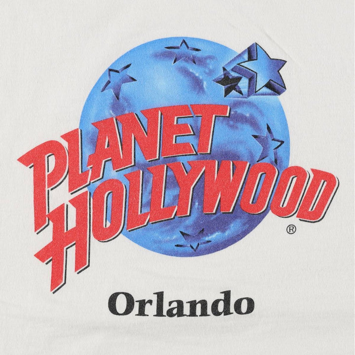 90'S Planet Hollywood Advertising T-Shirt, Made in USA, Men's XL equivalent, Vintage cotton white type Vintage Second Hand