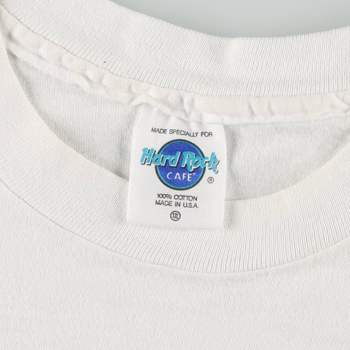 90'S Hard Rock Cafe Advertising T-Shirt, Made in USA, Men's XXL equivalent, Vintage cotton white type Vintage Second Hand