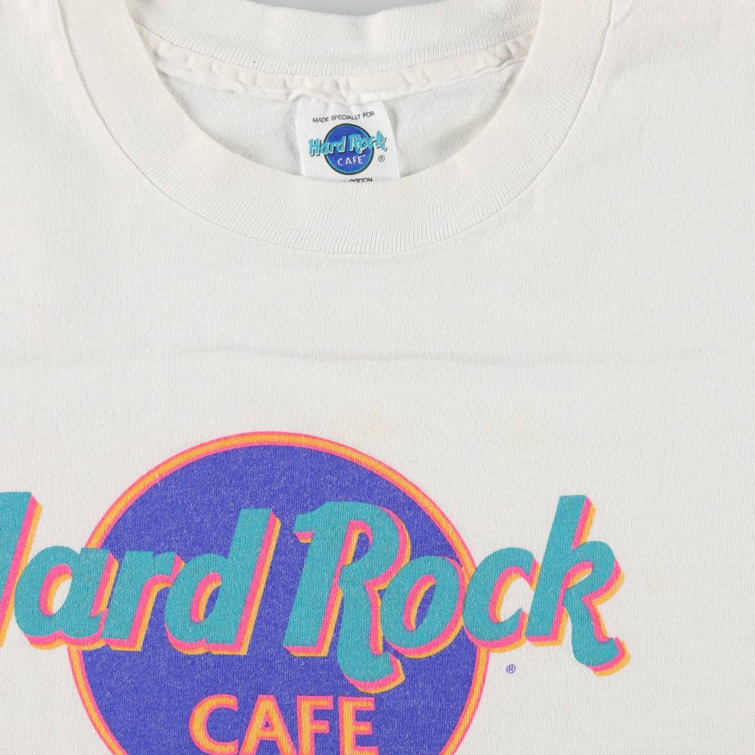 90'S Hard Rock Cafe Advertising T-Shirt, Made in USA, Men's XXL equivalent, Vintage cotton white type Vintage Second Hand